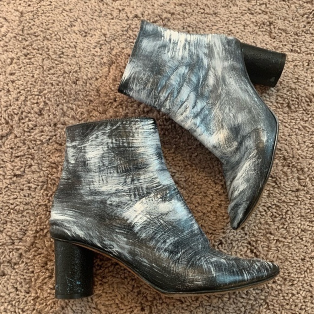Gray Matters Ankle Boots Heeled Bootie Leather Blue Grey Size 38